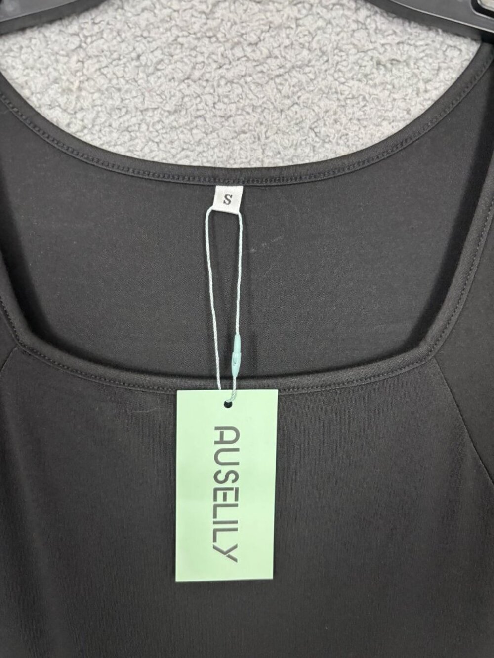 AUSELILY Women's Tank Dress Square Neckline Ruffle Hem Black Small New With Tags - Picture 6 of 8